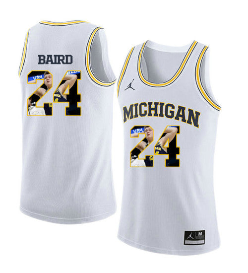 Michigan Wolverines 24 Cj Baird College Basketball Jersey White 3198 retro stitched fan jersey RTJ9451 image 1