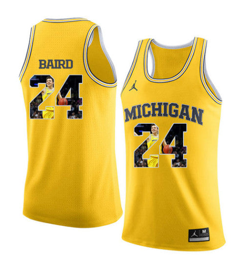 Michigan Wolverines 24 Cj Baird College Basketball Jersey Yellow 3200 retro stitched fan jersey RTJ9449 image 1