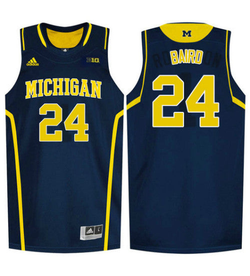 Michigan Wolverines 24 Cj Baird College Basketball Jersey Navy retro stitched fan jersey RTJ9452 image 1
