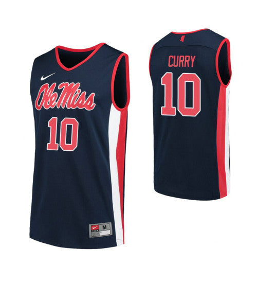 Ole Miss Rebels 10 Carlos Curry Navy College Basketball Jersey retro stitched fan jersey RTJ8470 image 1