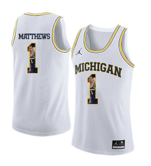 Michigan Wolverines 1 Charles Matthews College Basketball Jersey White 8899 retro stitched fan jersey RTJ3750 image 1