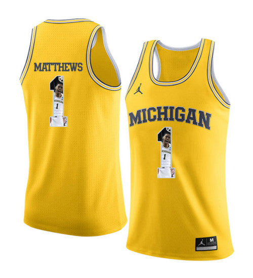 Michigan Wolverines 1 Charles Matthews College Basketball Jersey Yellow 8900 retro stitched fan jersey RTJ3749 image 1
