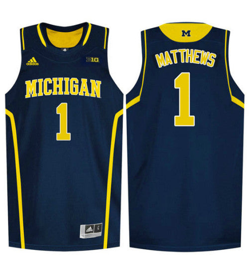 Michigan Wolverines 1 Charles Matthews College Basketball Jersey Navy 8895 retro stitched fan jersey RTJ3754 image 1