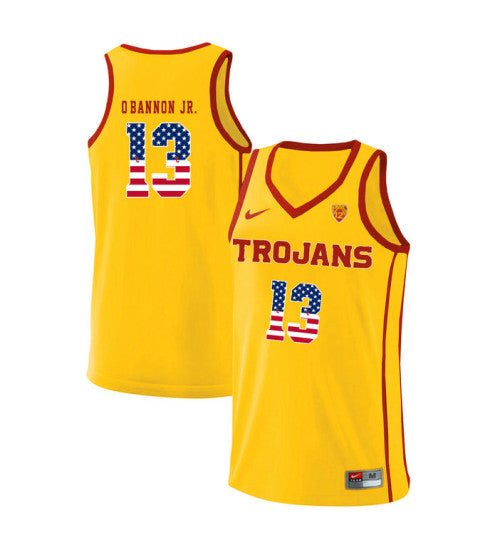 USC Trojans 13 Charles Obannon Jr College Basketball Jersey Yellow retro stitched fan jersey RTJ1695 image 1