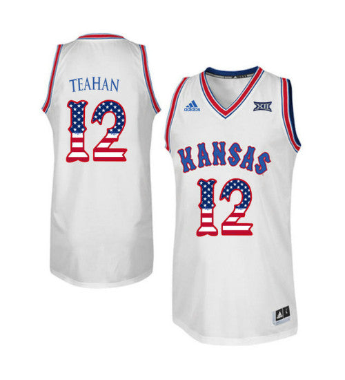 Kansas Jayhawks 12 Chris Teahan College Basketball Jersey White 1981 retro stitched fan jersey RTJ10668 image 1