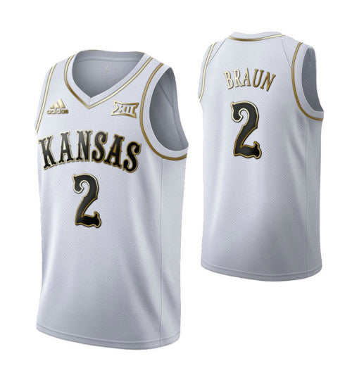 Kansas Jayhawks 2 Christian Braun Limited Golden Edition College Basketball Jersey White retro stitched fan jersey