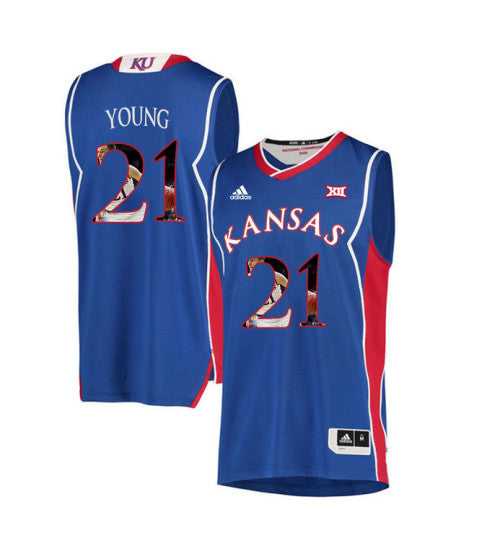 Kansas Jayhawks 21 Clay Young College Basketball Jersey Royal 2018 retro stitched fan jersey RTJ10631 image 1