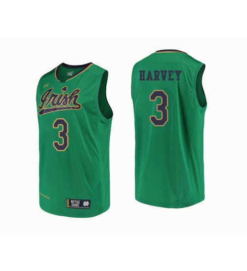 Notre Dame Fighting Irish 3 Dj Harvey College Basketball Jersey Green retro stitched fan jersey RTJ2943 image 1