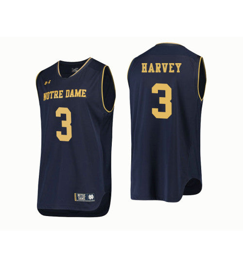 Notre Dame Fighting Irish 3 Dj Harvey College Basketball Jersey Navy retro stitched fan jersey RTJ2942 image 1