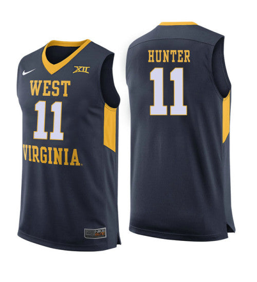 West Virginia Mountaineers 11 Dangelo Hunter College Basketball Jersey Navy 5659 retro stitched fan jersey RTJ6990
