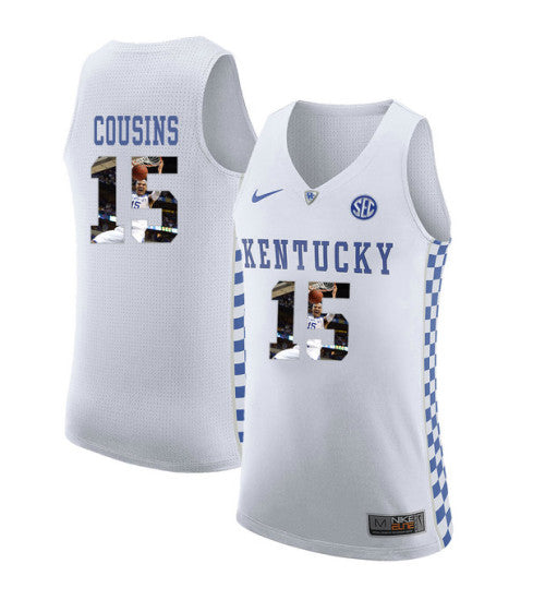 Kentucky Wildcats 15 Demarcus Cousins College Basketball Jersey White retro stitched fan jersey RTJ10393 image 1