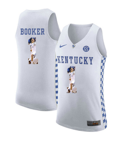 Kentucky Wildcats 1 Devin Booker College Basketball Jersey White retro stitched fan jersey RTJ4570 image 1