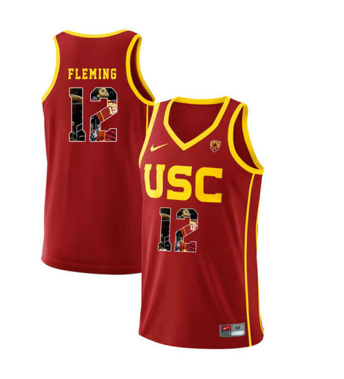 USC Trojans 12 Devin Fleming College Basketball Jersey Red retro stitched fan jersey RTJ1706 image 1