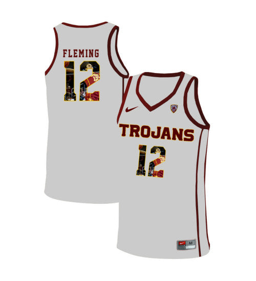 USC Trojans 12 Devin Fleming College Basketball Jersey White 10946 retro stitched fan jersey RTJ1703 image 1