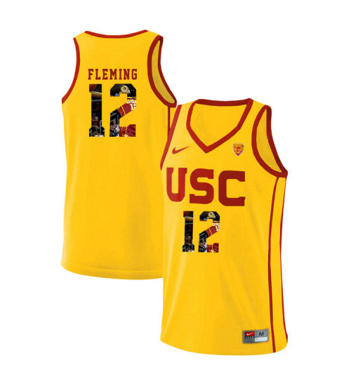 USC Trojans 12 Devin Fleming College Basketball Jersey Yellow 5188 retro stitched fan jersey RTJ7461 image 1