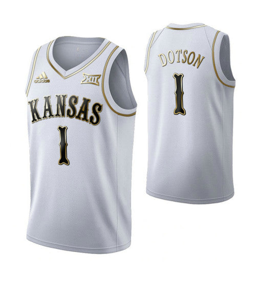Kansas Jayhawks 1 Devon Dotson Limited Golden Edition College Basketball Jersey White retro stitched fan jersey