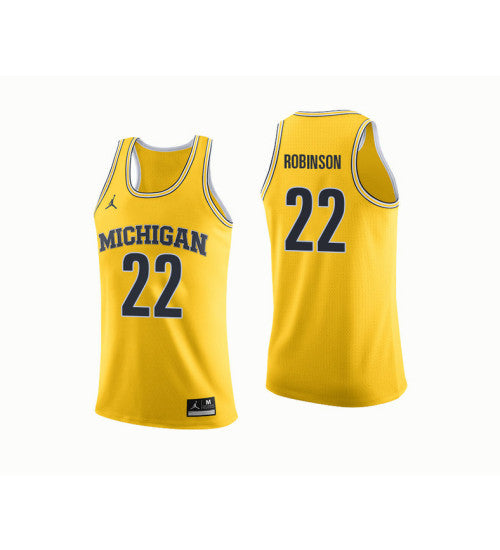 Michigan Wolverines 22 Duncan Robinson College Basketball Jersey Yellow 3179 retro stitched fan jersey RTJ9470 image 1