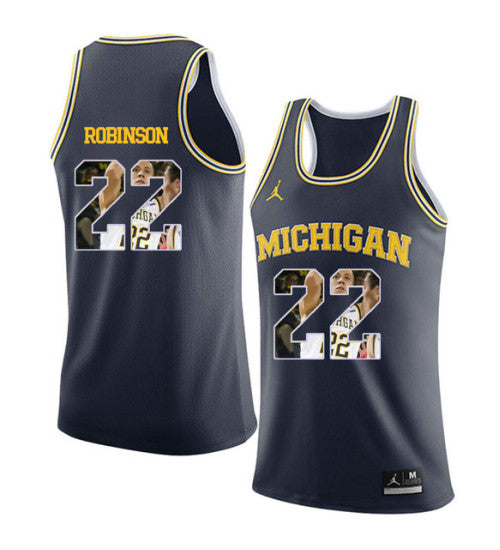 Michigan Wolverines 22 Duncan Robinson College Basketball Jersey Navy 8988 retro stitched fan jersey RTJ3661 image 1