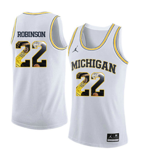 Michigan Wolverines 22 Duncan Robinson College Basketball Jersey White 8989 retro stitched fan jersey RTJ3660 image 1