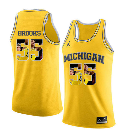 Michigan Wolverines 55 Eli Brooks College Basketball Jersey Yellow 3281 retro stitched fan jersey RTJ9368 image 1