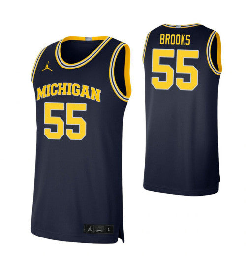 Michigan Wolverines 55 Eli Brooks Navy College Basketball Jersey 9102 retro stitched fan jersey RTJ3547 image 1