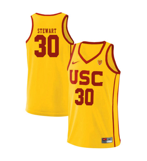USC Trojans 30 Elijah Stewart College Basketball Jersey Yellow 5240 retro stitched fan jersey RTJ7409 image 1