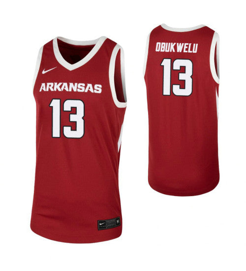 Arkansas Razorbacks 13 Emeka Obukwelu Cardinal College Basketball Jersey retro stitched fan jersey RTJ12269 image 1
