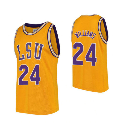 LSU Tigers Emmitt Williams College Basketball Jersey Gold retro stitched fan jersey RTJ10058 image 1