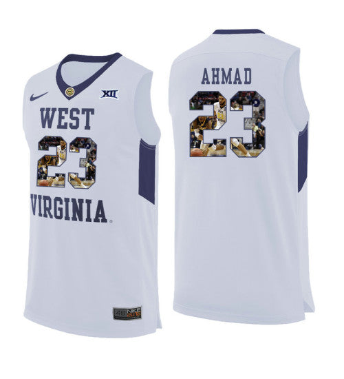 West Virginia Mountaineers 23 Esa Ahmad College Basketball Jersey White 11465 retro stitched fan jersey RTJ1184 image 1