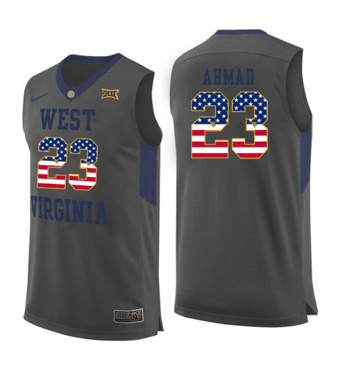 West Virginia Mountaineers 23 Esa Ahmad College Basketball Jersey Gray 11462 retro stitched fan jersey RTJ1187 image 1