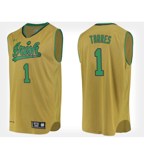 Notre Dame Fighting Irish 1 Austin Torres Gold Alternate College Basketball Jersey retro stitched fan jersey RTJ2985