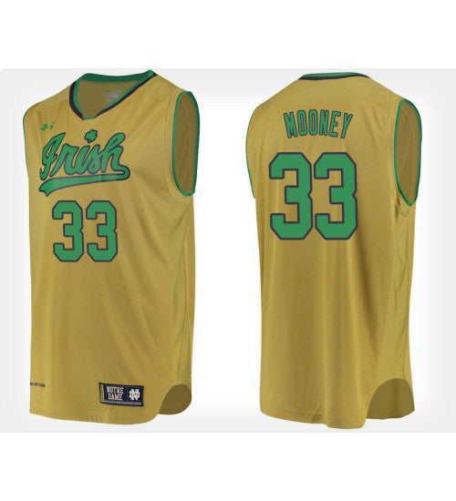 Notre Dame Fighting Irish 33 John Mooney Gold Alternate College Basketball Jersey retro stitched fan jersey RTJ8727