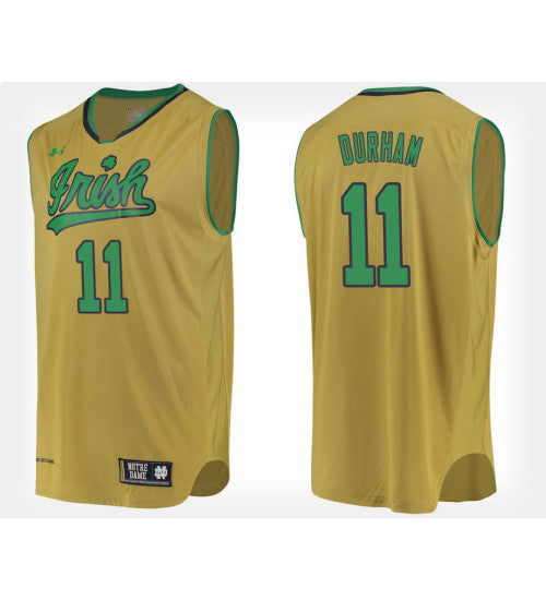 Notre Dame Fighting Irish 11 Juwan Durham Gold Alternate College Basketball Jersey retro stitched fan jersey RTJ8769