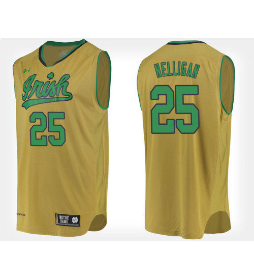 Notre Dame Fighting Irish 25 Liam Nelligan Gold Alternate College Basketball Jersey retro stitched fan jersey RTJ2945