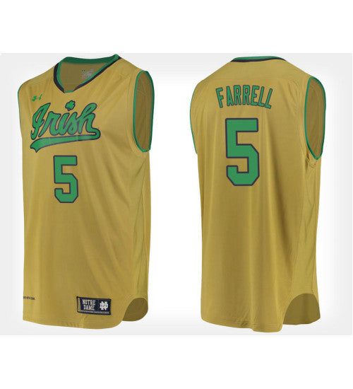 Notre Dame Fighting Irish 5 Matt Farrell Gold Alternate College Basketball Jersey retro stitched fan jersey RTJ8720