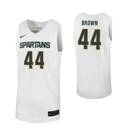 Michigan State Spartans 44 Gabe Brown White College Basketball Jersey 8827 retro stitched fan jersey RTJ3822 image 1