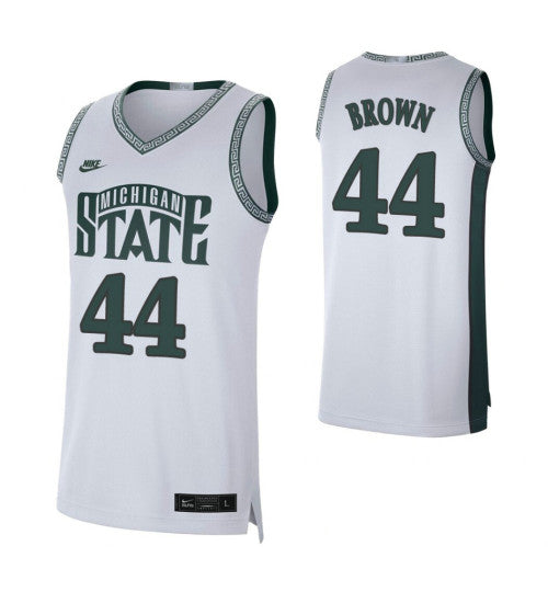 Michigan State Spartans 44 Gabe Brown White College Basketball Jersey 3007 retro stitched fan jersey RTJ9642 image 1