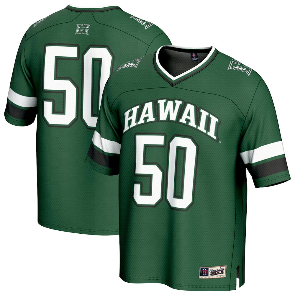 Hawaii Rainbow Warriors Lightweight Gameday Greats Green Football Jersey product image