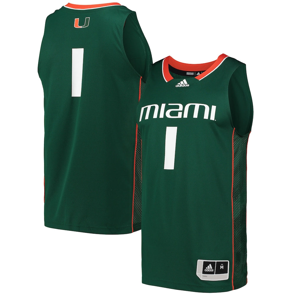 Miami Hurricanes #1 Swingman Green Basketball Jersey product image