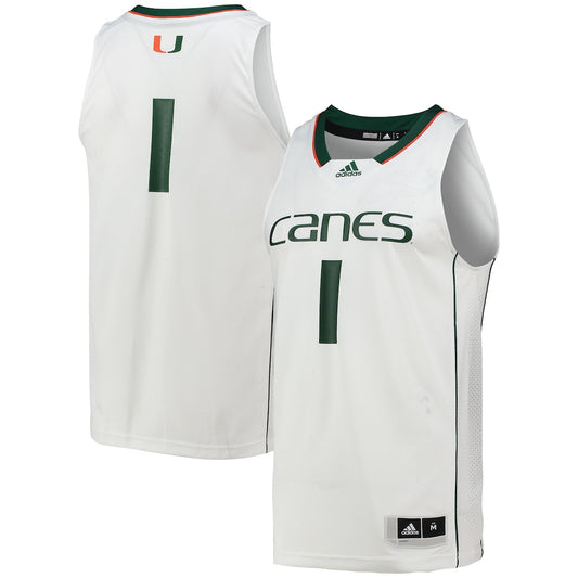 Miami Hurricanes #1 Swingman White Basketball Jersey product image