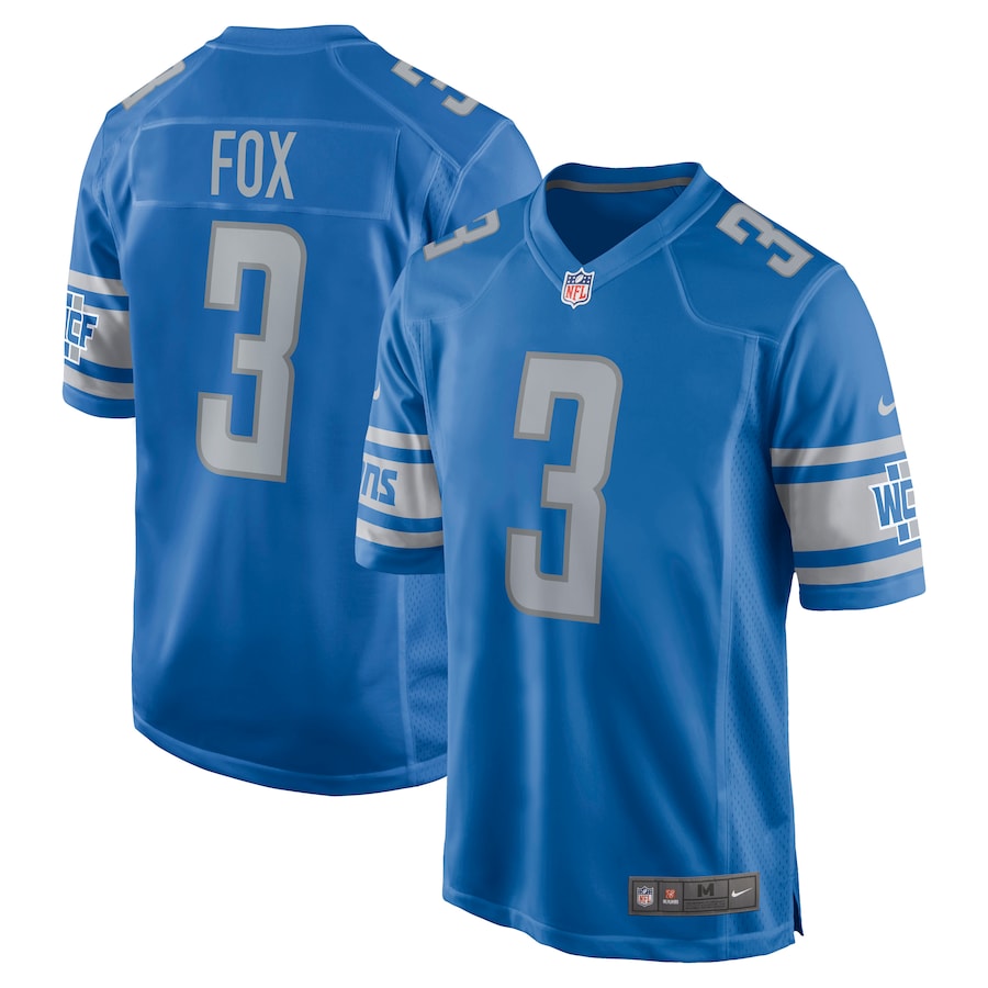 Detroit Lions Jack Fox Game Blue Football Jersey product image