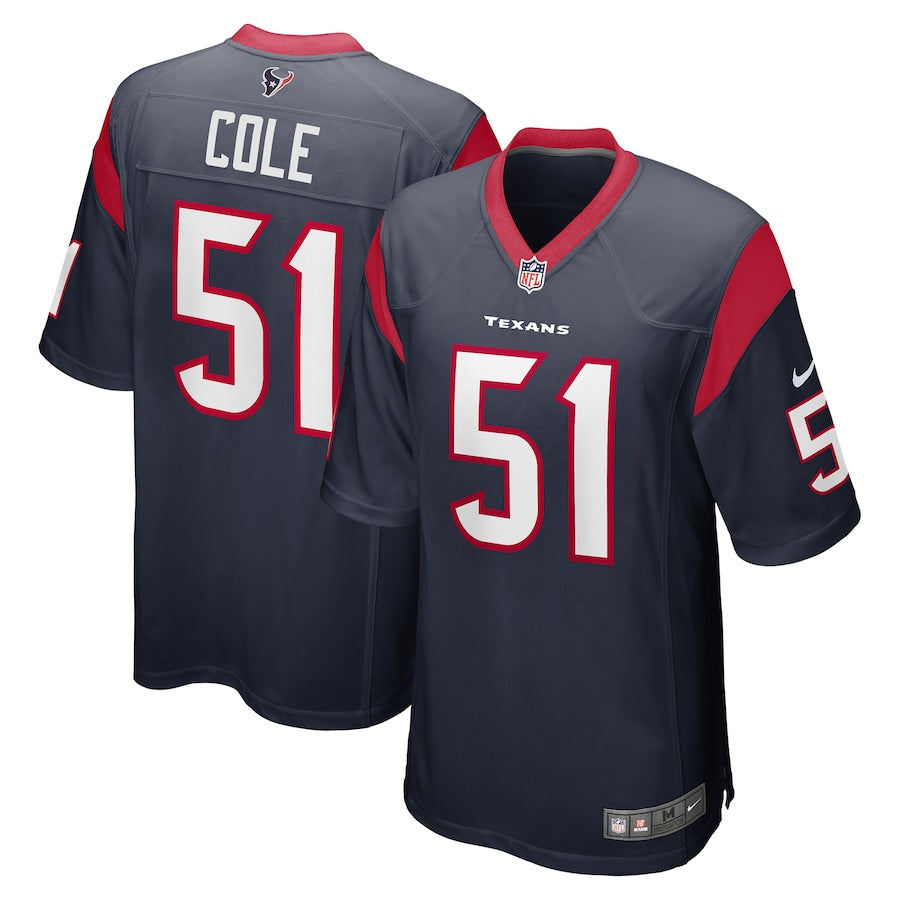Houston Texans Dylan Cole Game Navy Football Jersey product image