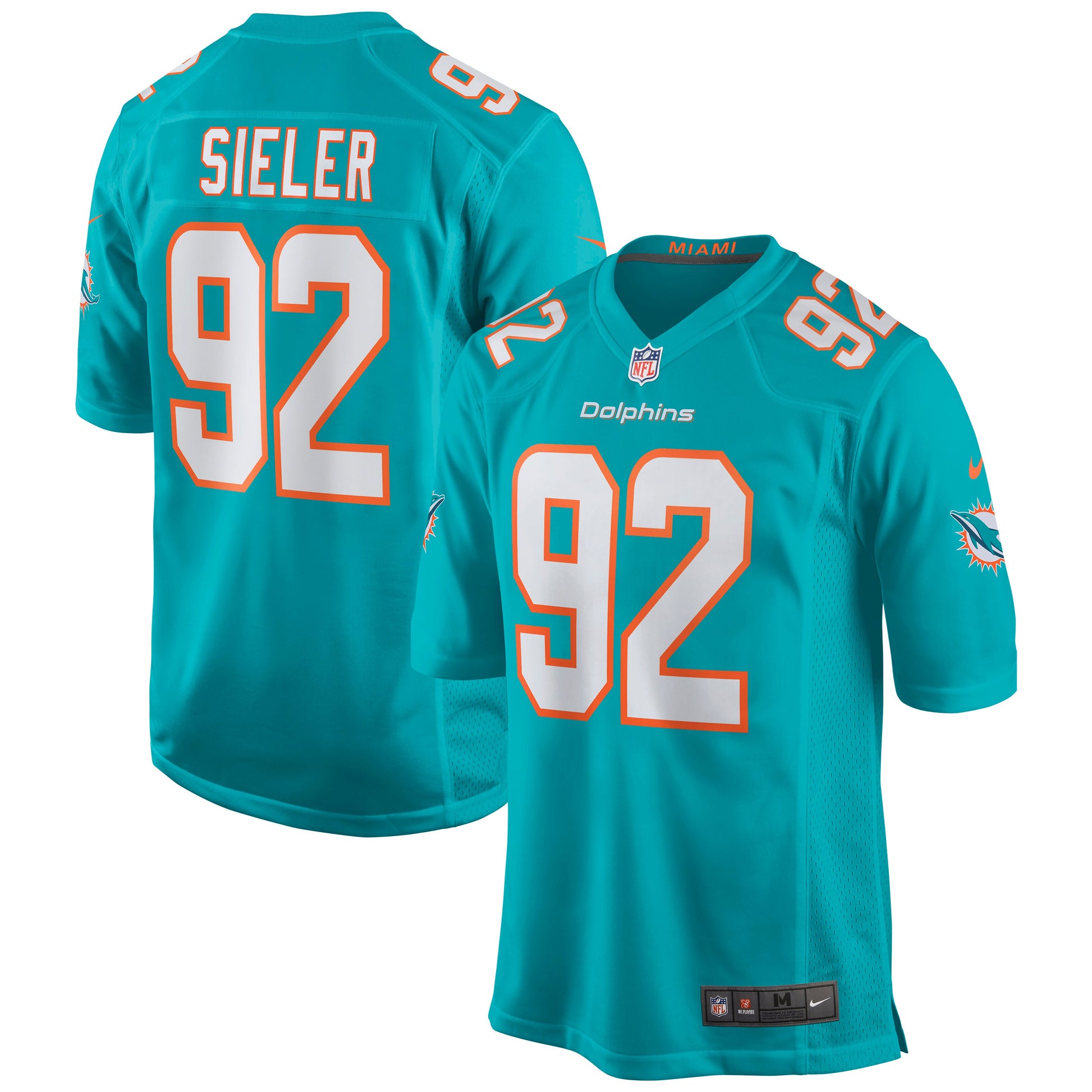 Miami Dolphins Zach Sieler Game Aqua Football Jersey product image