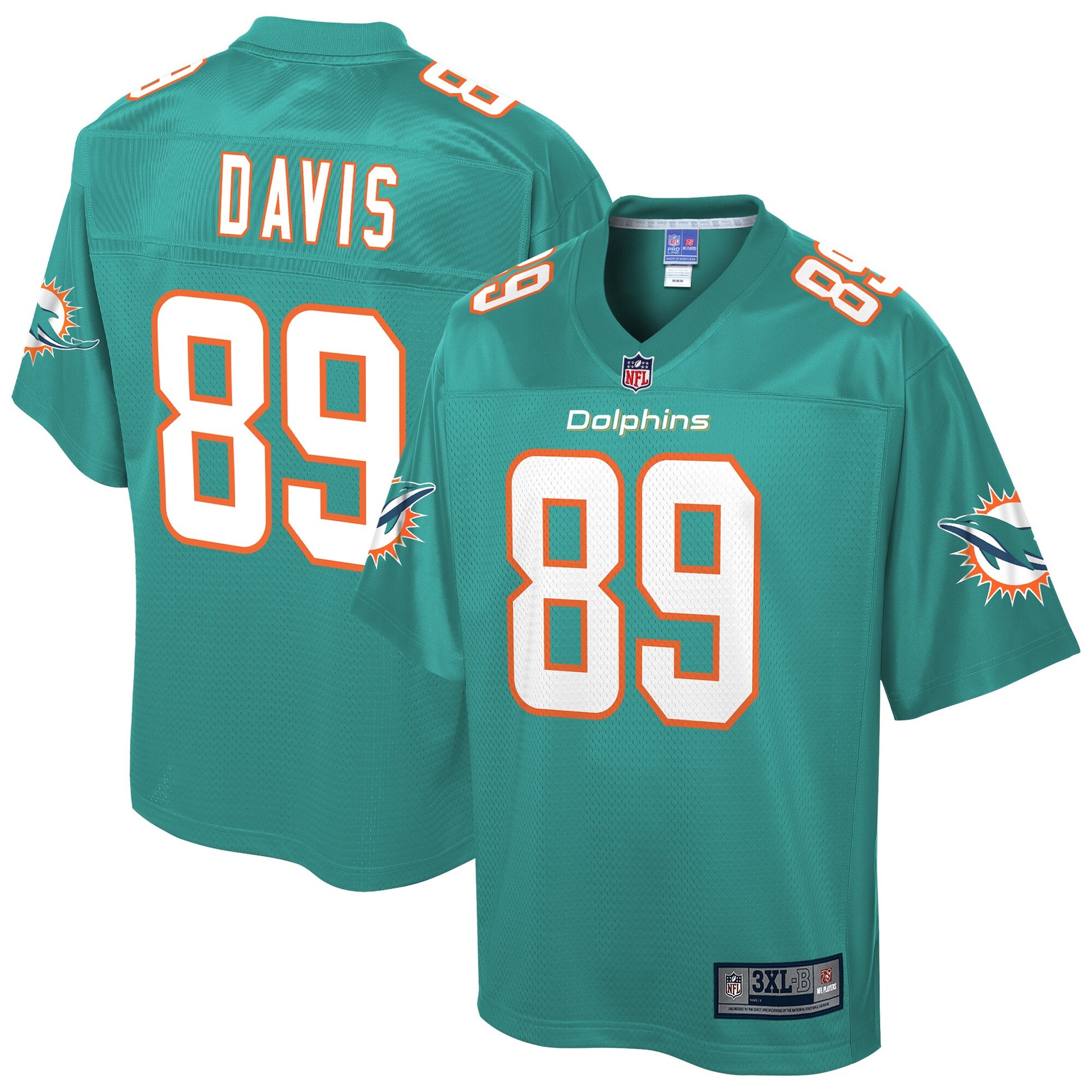 Miami Dolphins Trevor Davis Pro Line Big & Tall Aqua Football Jersey product image