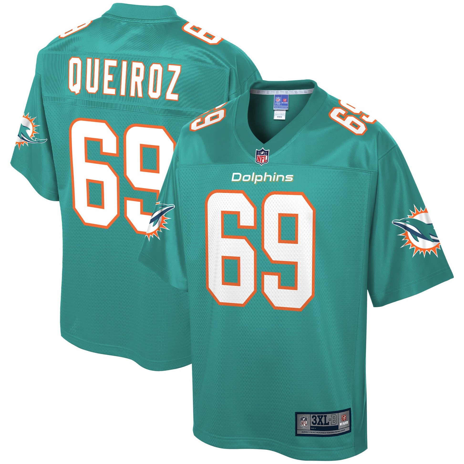 Miami Dolphins Durval Queiroz Neto Pro Line Big & Tall Aqua Football Jersey product image