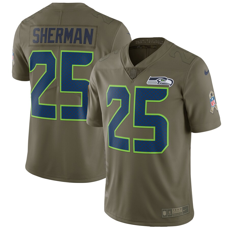 Seattle Seahawks Richard Sherman Limited Salute To Service Olive Football Jersey product image