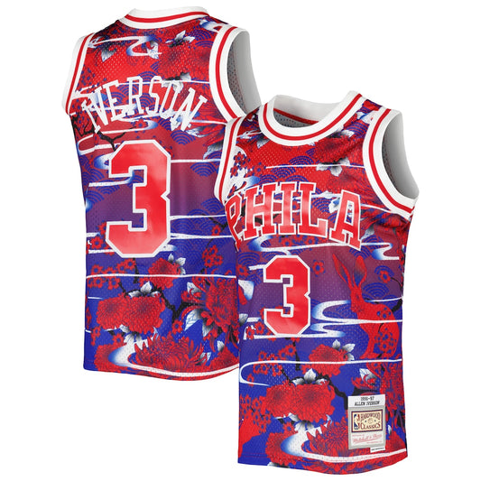 M&N Allen Iverson Red Philadelphia 76ers 1996 97 Hardwood Classics Lunar New Year Swingman Jersey | 1996-97 Stitched