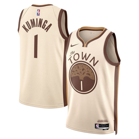 Golden State Warriors 2025 26 City Edition Swingman Jersey Tan Jonathan Kuminga retro stitched fan jersey RTJ12942