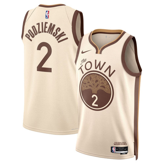 Golden State Warriors 2025 26 City Edition Swingman Jersey Tan Brandin Podziemski retro stitched fan jersey RTJ12941