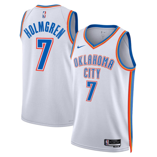 Oklahoma City Thunder Association Edition Swingman Jersey White Chet Holmgren retro stitched fan jersey RTJ12938 image